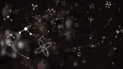 Animation-of-molecules-moving-over-blueberries-in-water-on-black-background