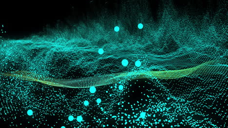 Animation-of-green-glowing-mesh-waving-on-black-background