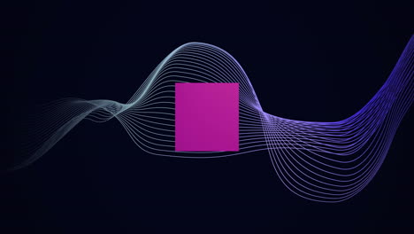 Animation-of-purple-cube-and-waving-layers-on-black-background