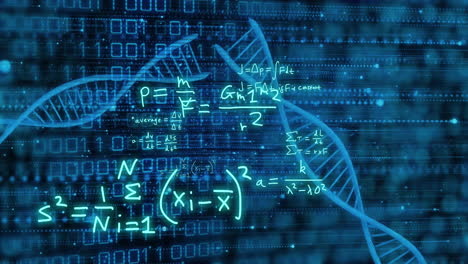 Animation-Des-DNA-Strangs-Und-Der-Wissenschaftlichen-Datenverarbeitung-Auf-Schwarzem-Hintergrund