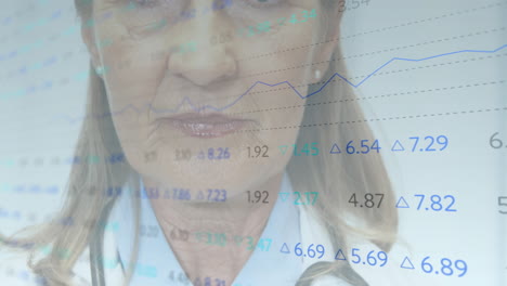 Financial-data-and-stock-market-animation-over-close-up-of-doctor