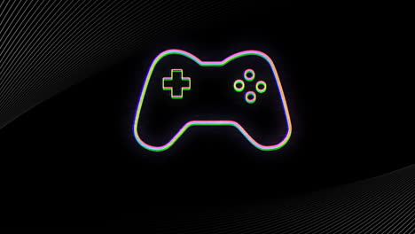 Game-controller-outline-animation-over-black-background-with-curved-lines