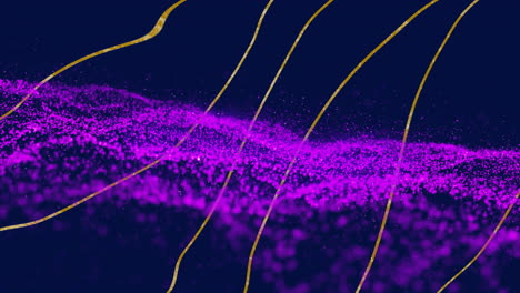 Partículas-Moradas-Que-Fluyen-A-Lo-Largo-De-Líneas-Amarillas,-Animación-De-Visualización-De-Datos-Abstractos