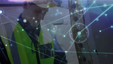 Construction-worker-in-safety-vest-with-network-connections-and-data-processing-animation