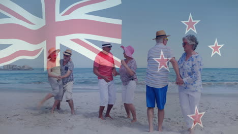 Animación-De-Personas-Mayores-Bailando-En-La-Playa-Con-La-Bandera-De-Nueva-Zelanda-Y-Estrellas