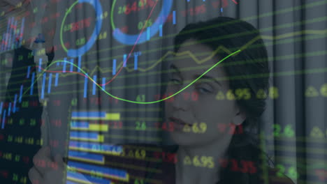 Analyzing-financial-trends,-woman-viewing-stock-market-data-animation