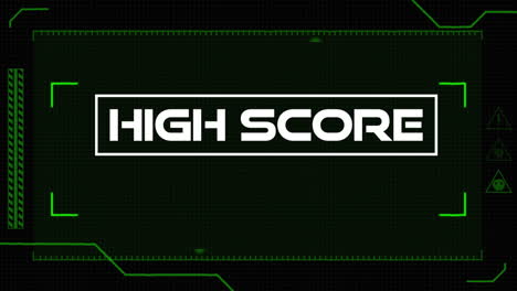 High-score-text-animation-over-green-digital-interface-background