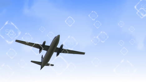 Airplane-flying-with-5G-network-connectivity-animation-over-blue-sky-background