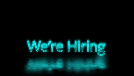 We''re-Hiring-text-animation-glowing-in-neon-blue-over-dark-reflective-surface