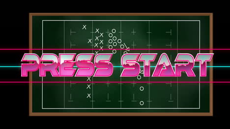 Press-Start-text-animation-over-football-strategy-board-with-Xs-and-Os