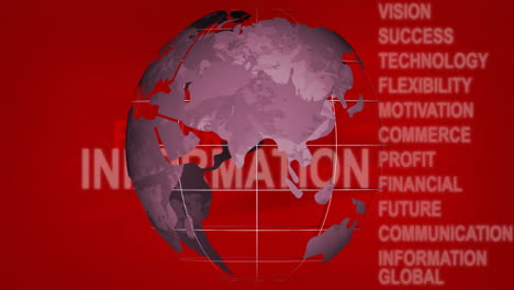 Rotating-globe-animation-over-red-background-with-business-keywords-floating-around