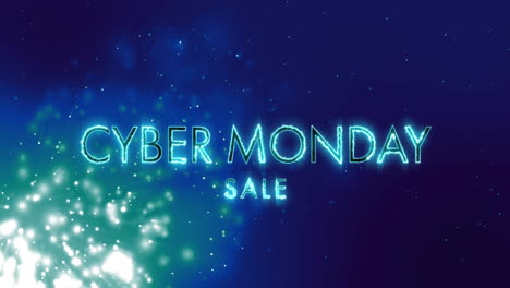 Animación-De-Texto-De-Oferta-De-Cyber-Monday-Sobre-Partículas-Brillantes-Sobre-Fondo-Azul