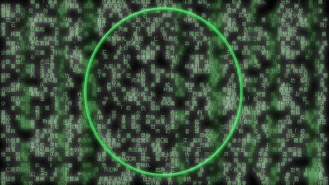 Animating-green-circle-over-falling-digital-code-background