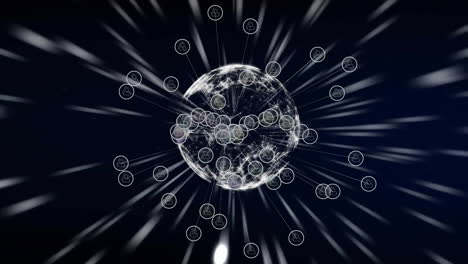 Global-network-connections-exchanging-data-animation-over-dark-background-with-radial-lines