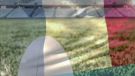 Italy-flag-animation-over-stadium-background-with-green-field-and-stands