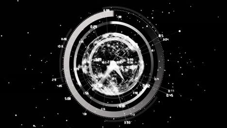 Globo-Giratorio-Con-Puntos-De-Datos-Y-Gráficos,-Animación-De-Análisis-De-Datos-Futurista