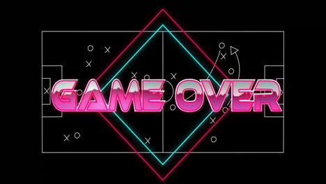 Game-Over-Textanimation-über-Neonfarbenen-Geometrischen-Formen-Und-Einem-Fußballfelddiagramm