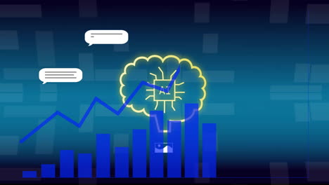 AI-and-data-processing-animation-over-bar-graph-and-speech-bubbles