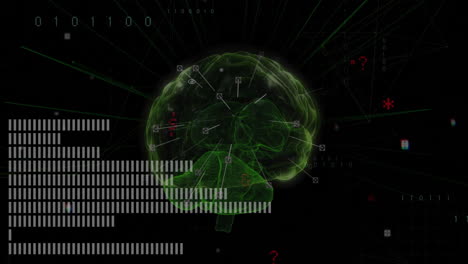 Brain-scan-and-data-analysis-animation-over-digital-interface-with-binary-code