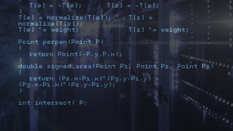 Computer-code-animation-over-data-center-servers-with-blue-lighting