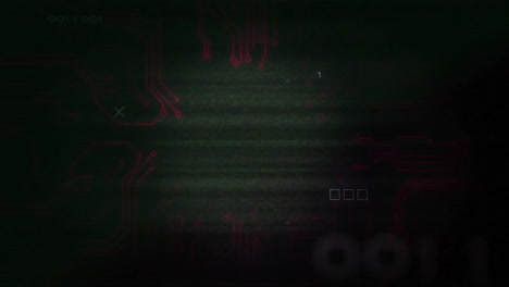 Binary-code-and-circuit-board-animation-over-dark-background-with-red-lines