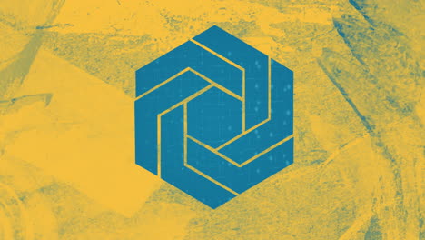 Blue-geometric-hexagon-animation-on-yellow-textured-background