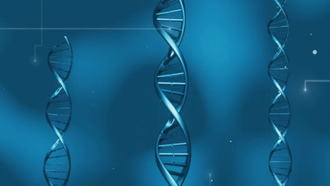 DNA-Stränge-Und-Wissenschaftliche-Datenverarbeitungsanimation-Auf-Blauem-Hintergrund