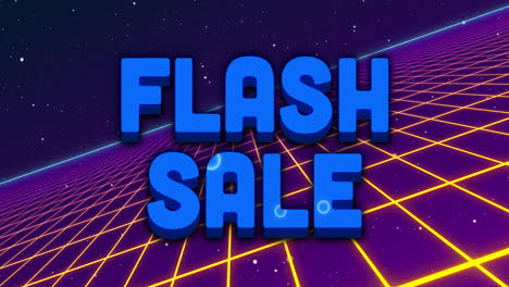 Flash-Sale-Textanimation-über-Neon-Gitterhintergrund-Mit-Sternenhimmel