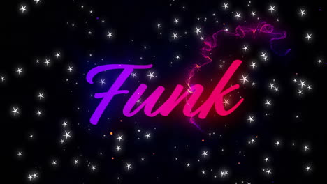 Funk-Textanimation-über-Glitzernden-Sternen-Und-Farbenfrohen-Nebeln-Auf-Dunklem-Hintergrund