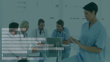 Medical-data-processing-animation-over-doctors-discussing-in-hospital-meeting-room