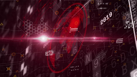 Digital-data-and-futuristic-technology-animation-with-numbers-and-hexagons-on-red-background