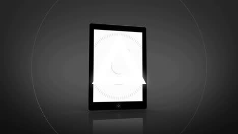 Tablet-with-circular-interface-animation-over-glowing-ring-on-dark-background