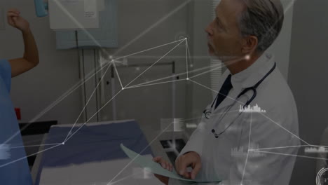 Consulting-patient,-doctor-with-network-connections-and-data-processing-animation