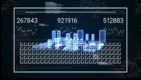 Animación-De-Visualización-De-Datos-Con-Gráficos-De-Barras-Y-Números-Sobre-Una-Interfaz-Digital