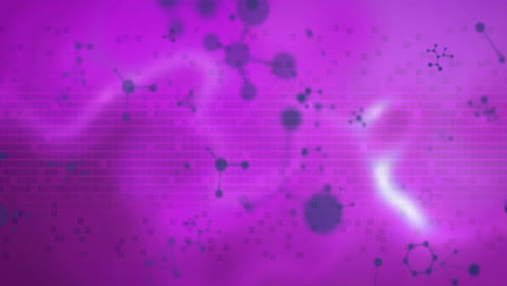 Animating-molecular-structures-and-data-points-over-purple-background