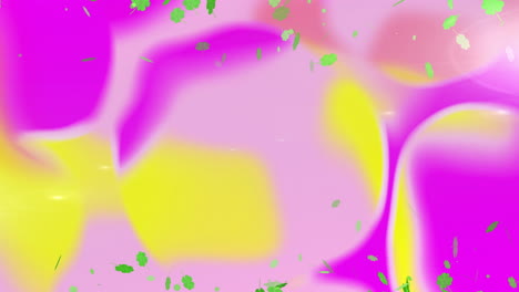 Colorful-abstract-shapes-and-green-leaves-animation-over-pink-and-yellow-background