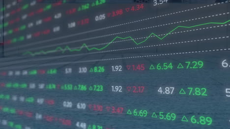 Börsendaten-Und-Finanzdiagrammanimation-über-Meereswellen