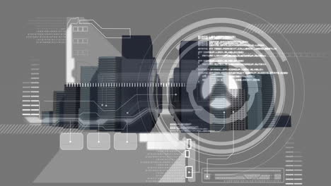 Procesamiento-De-Animación-De-Datos-Futuristas-Sobre-Un-Paisaje-Urbano-Con-Edificios-Altos