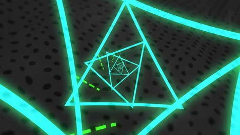 Neon-green-geometric-shapes-and-lines-animation-over-dark-dotted-background