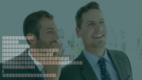 Smiling-businessmen-with-bar-chart-animation-on-left-side-in-office-setting