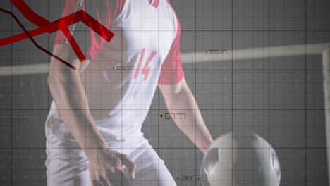 Graph-and-data-points-animation-over-athlete-in-red-and-white-uniform