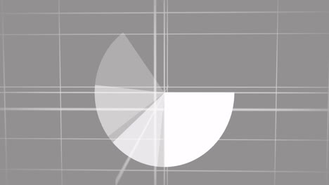 Rotating-pie-chart-animation-over-grid-lines-and-geometric-shapes