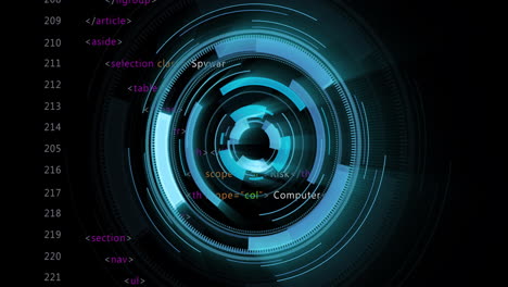 Interfaz-Circular-Azul-Giratoria-Que-Muestra-Código-HTML-Animado