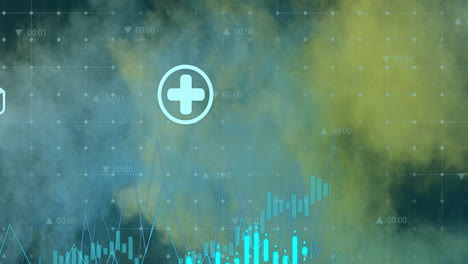 Animating-medical-cross-over-financial-charts-and-graphs-displaying-data