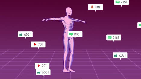 Figura-Humana-Con-Animación-De-Notificaciones-De-Redes-Sociales-Sobre-Fondo-De-Cuadrícula-Digital