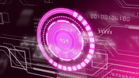 Digital-data-processing-animation-with-pink-circular-interface-over-binary-code