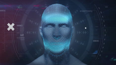 Digital-human-head-with-data-points-and-geometric-shapes,-showing-futuristic-technology