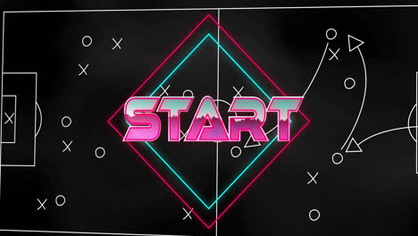 START-text-animation-over-neon-shapes-and-sports-strategy-diagram