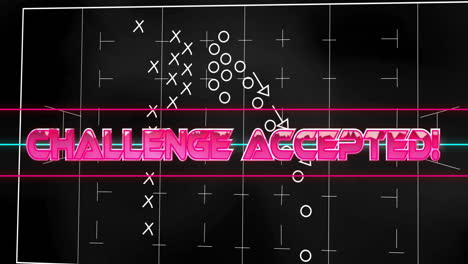 Challenge-Accepted!-text-animation-over-football-strategy-diagram-with-Xs-and-Os