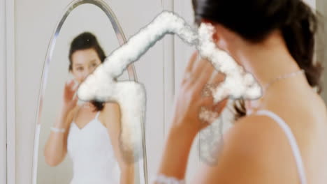 Bride-adjusting-necklace-in-mirror-with-sparkling-animation-over-her-reflection